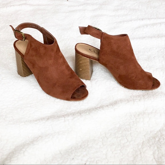 Open-Toed Brown Suede Heels - Picture 3 of 6
